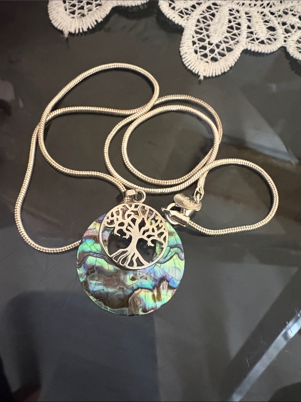Tree Life Inlaid Abalone  925.  Silver Pendant set